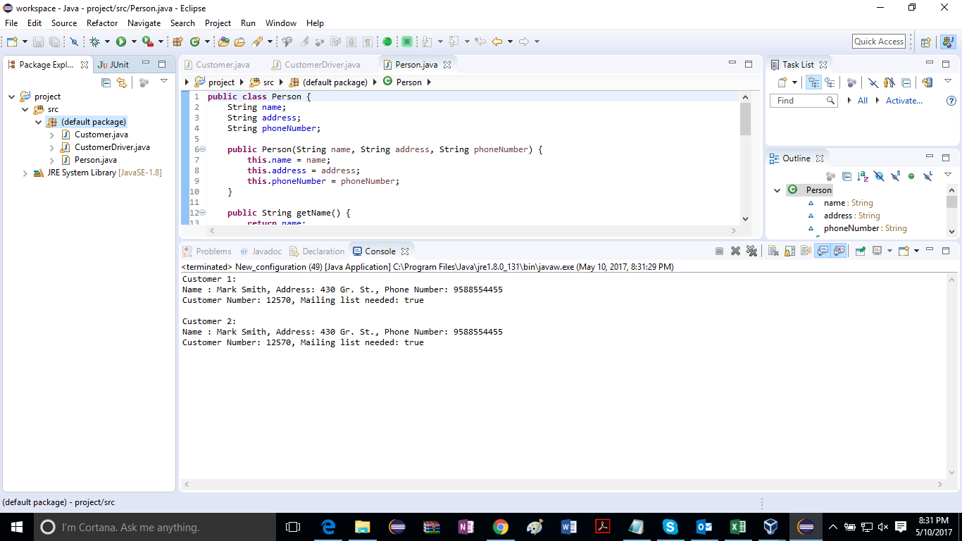 Design a class named Person with fields for holding a person’s name Solved